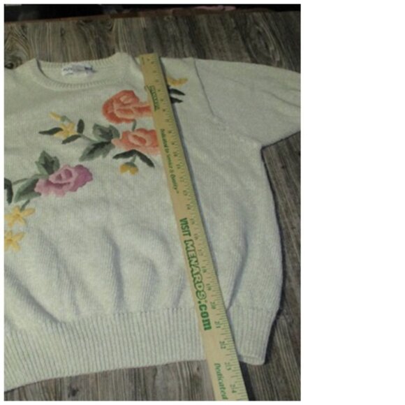 Womans Alfred Dunner Beige Short Sleeve Sweater Floral Sz Large fall fairy boho - Picture 7 of 13